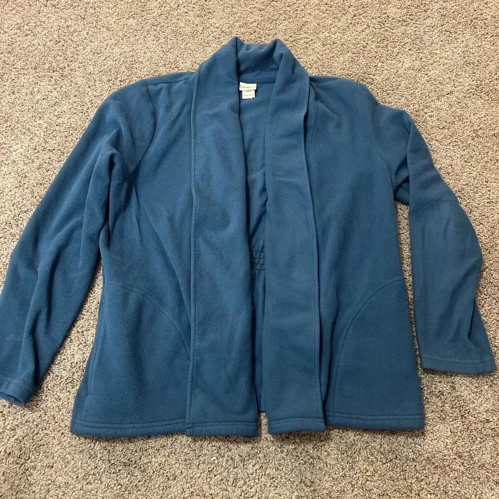 L.L.BEAN WOMENS SWEATERS OPEN CARDIGAN Size XL Fleece Thermal Outdoor‎ Pocket